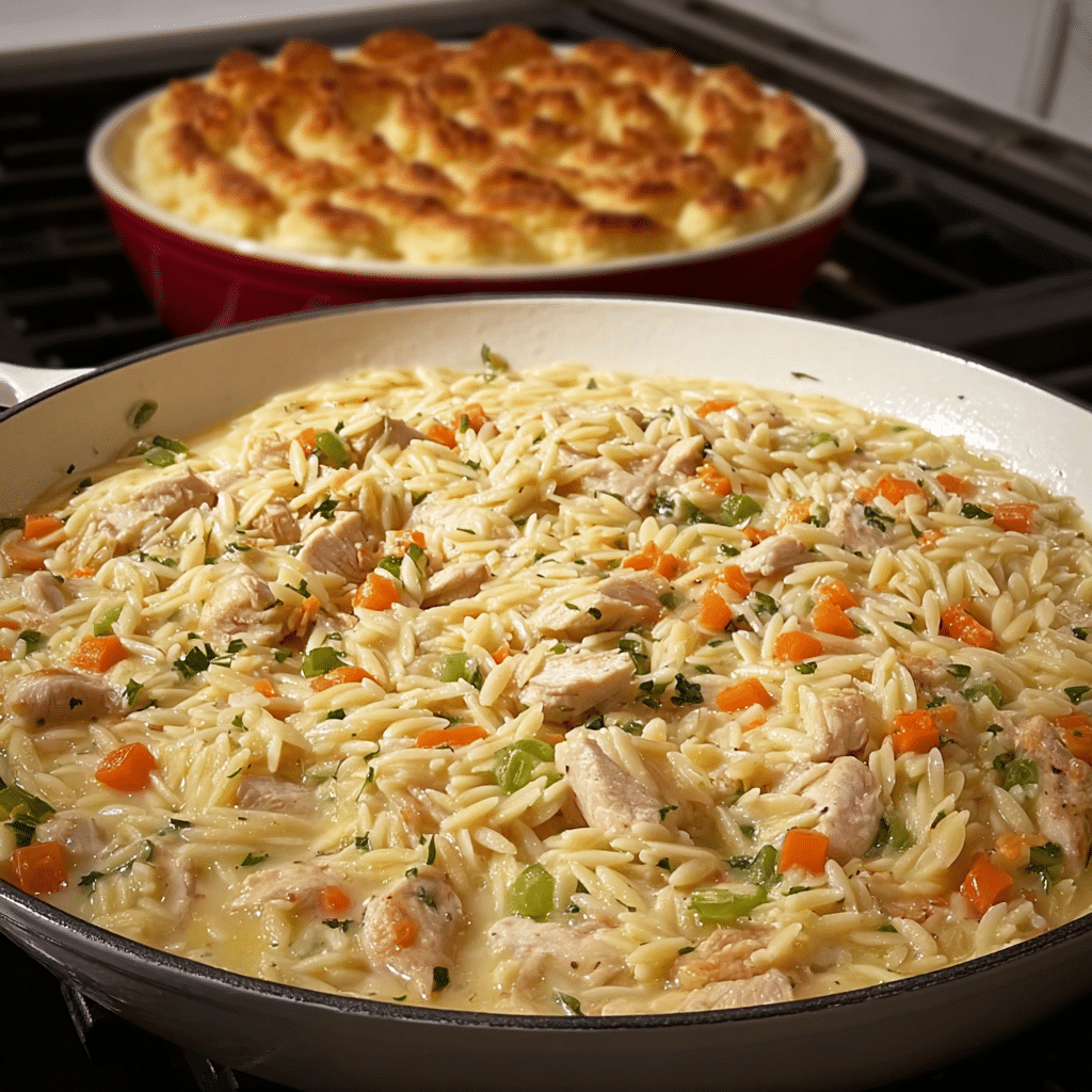 COZY & CREAMY CHICKEN POT PIE ORZO Recipe - Recipe Image