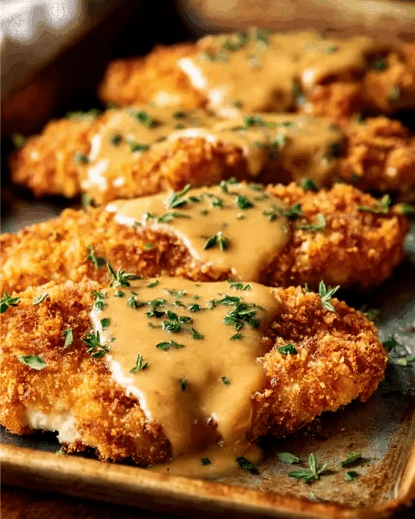 Parmesan Crusted Chicken with Creamy Garlic Sauce Recipe