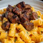 Cajun Steak Tips in Cheesy Rigatoni Parmesan Sauce Recipe