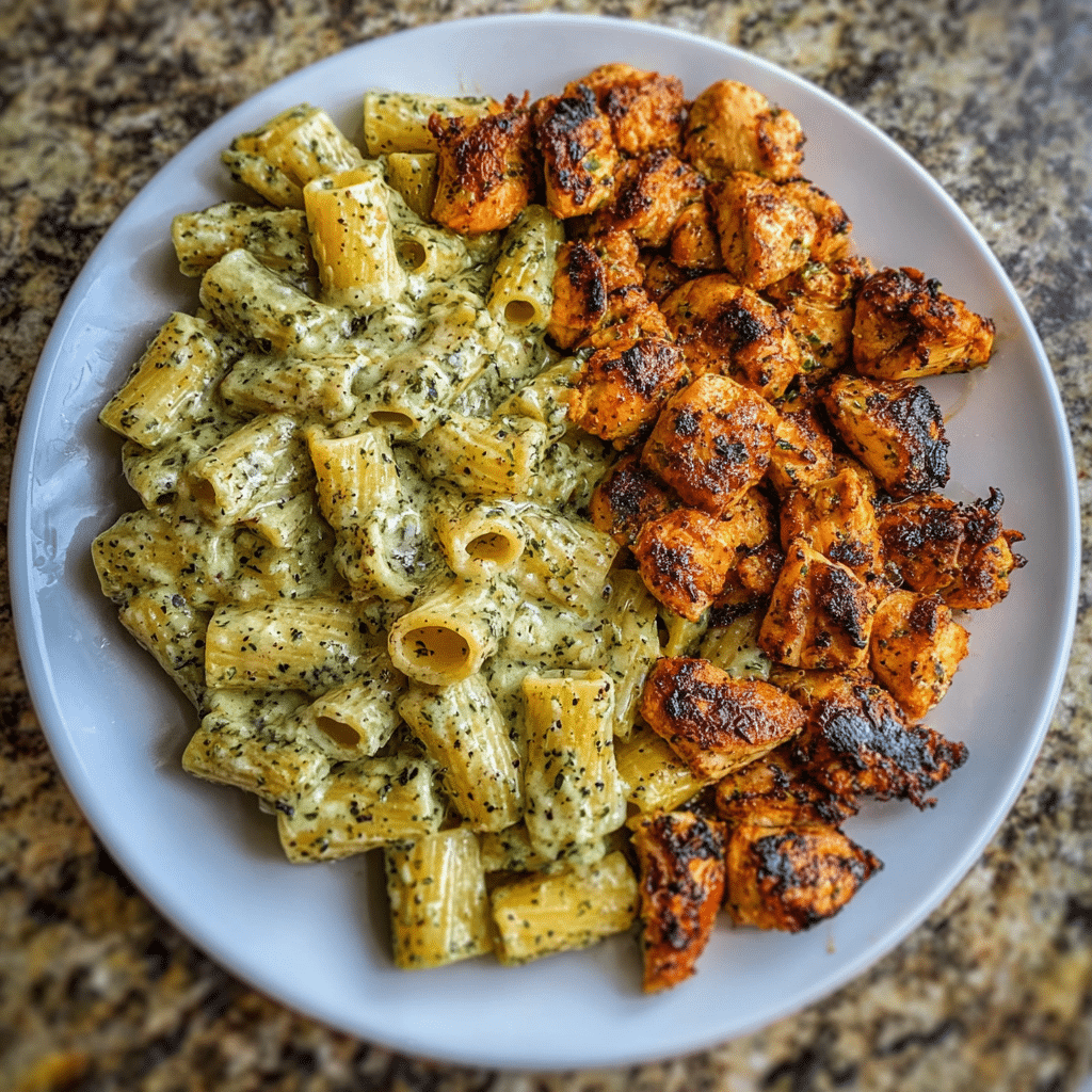 Garlic Butter Chicken Bites w Creamy Rigatoni Recipe - Recipe Image