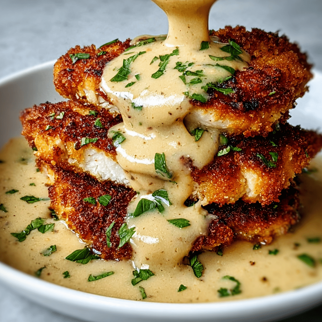 Parmesan Crusted Chicken with Creamy Garlic Sauce Recipe - Recipe Image