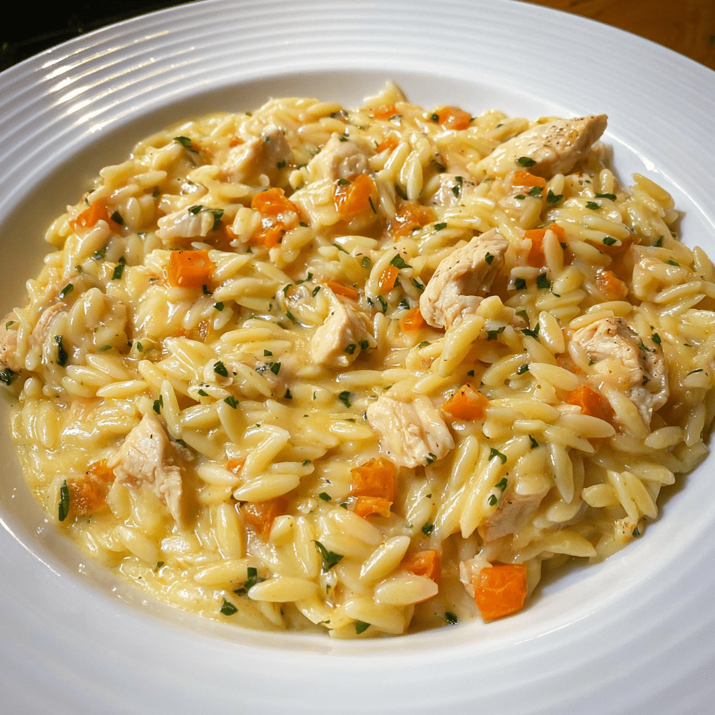 Quick and Easy Creamy Chicken Pot Pie Orzo Recipe - Recipe Image