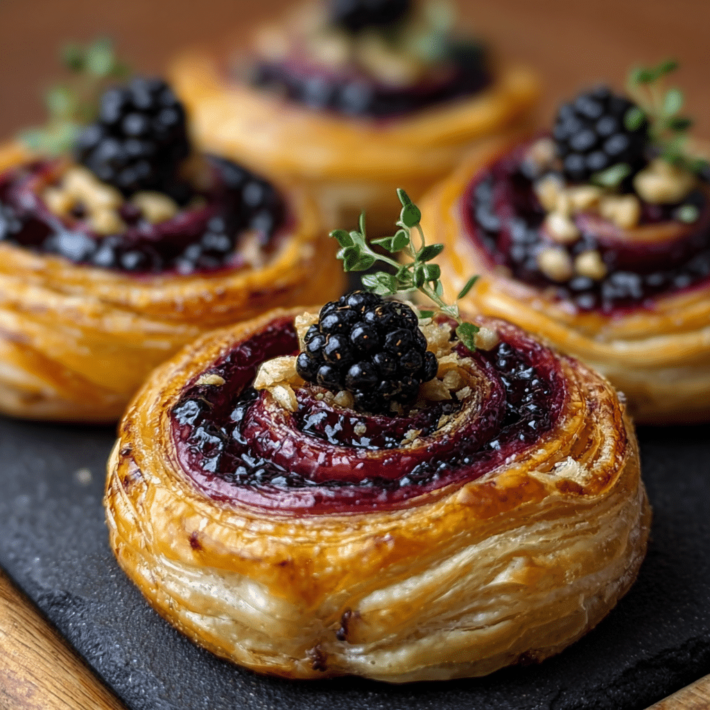 Honeyed Brie-Blackberry Puff Pastry Swirls Recipe - Recipe Image