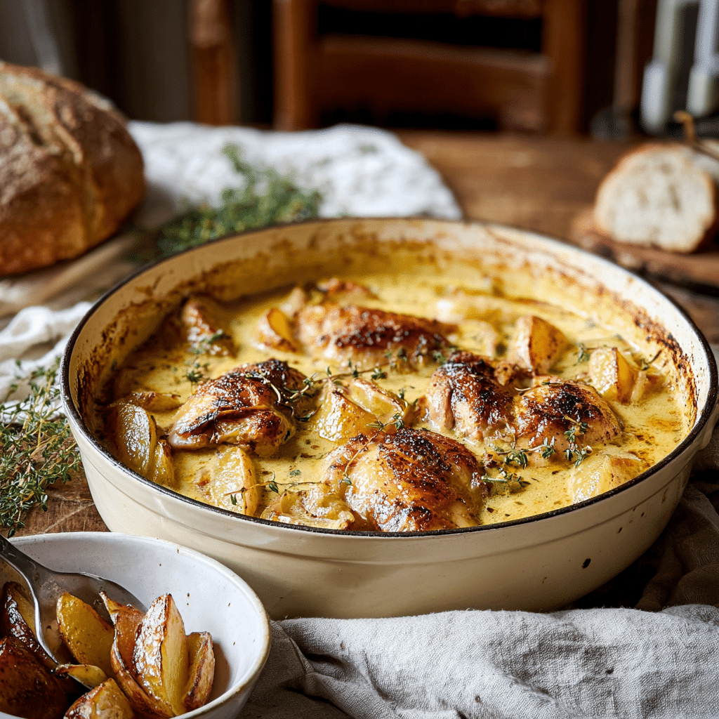 French Chicken Casserole a la Normande Recipe - Recipe Image