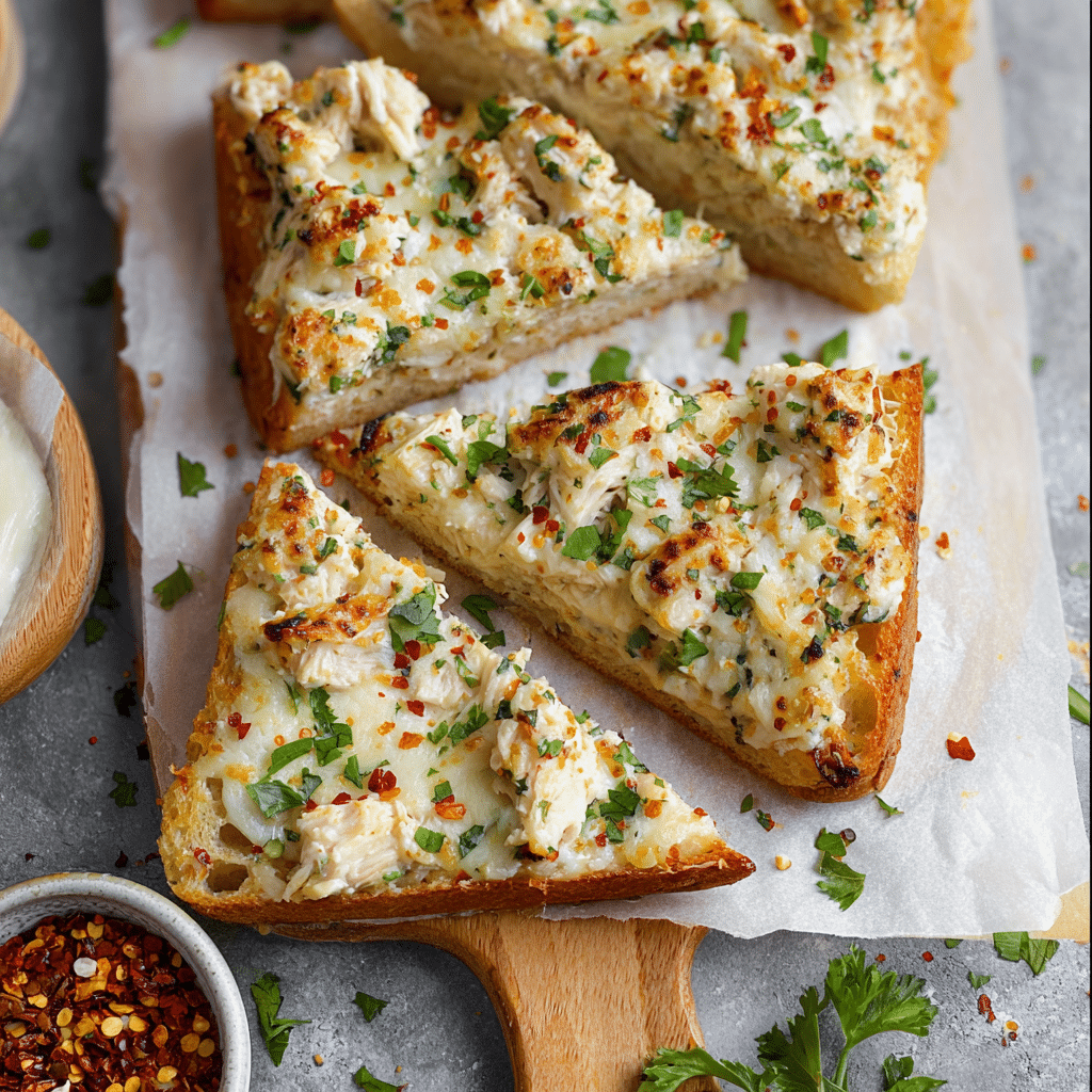 This chicken Alfredo garlic bread Recipe - Recipe Image