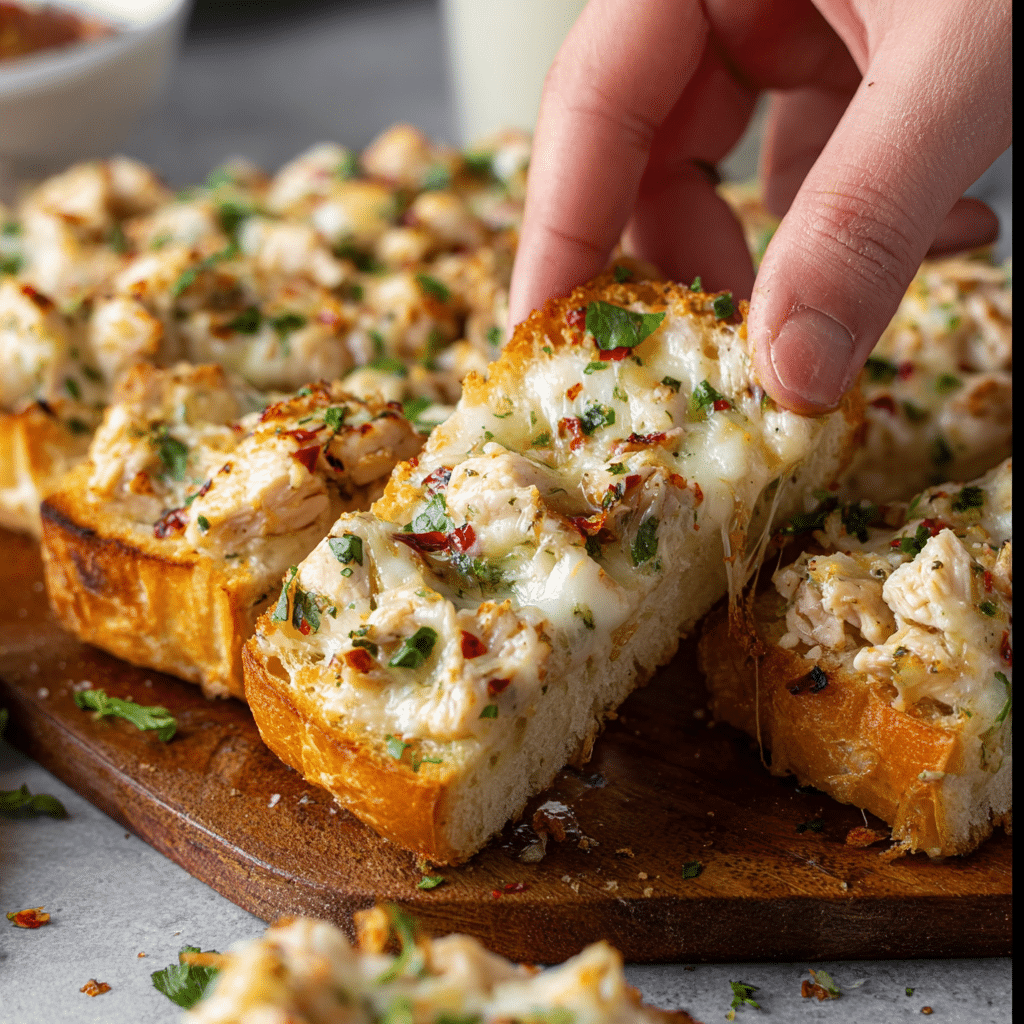 This chicken Alfredo garlic bread Recipe - Recipe Image