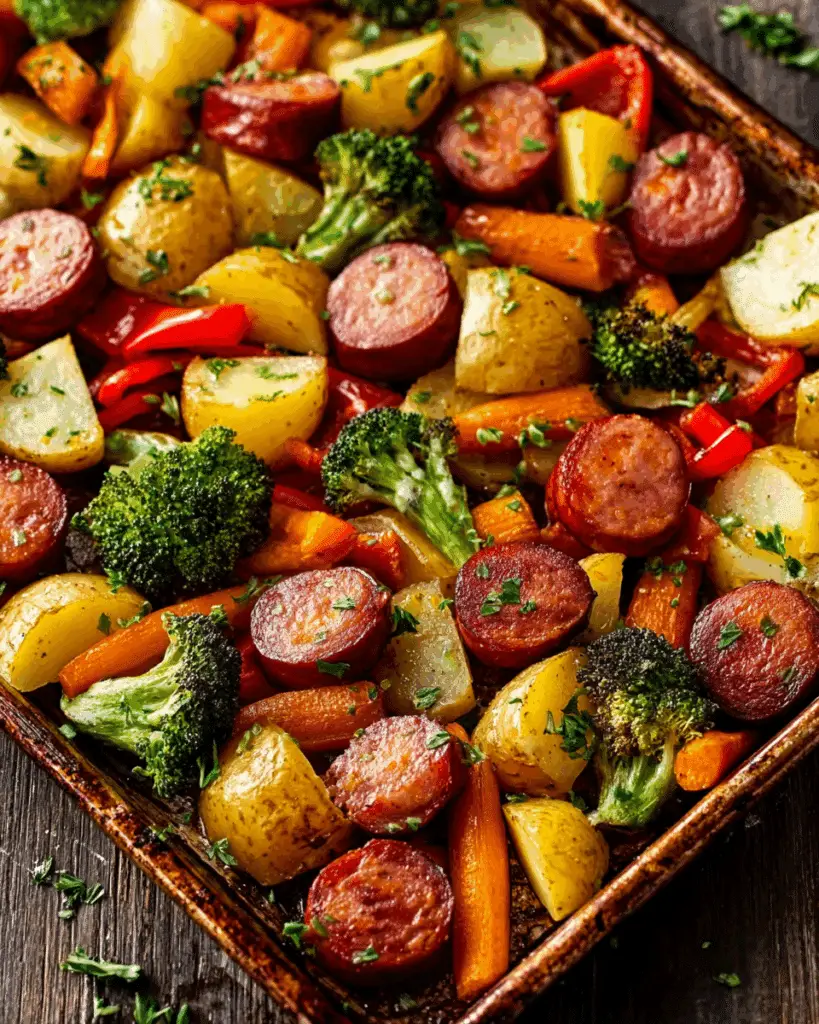 Sheet Pan Honey Garlic Kielbasa, Potatoes, and Broccoli Recipe