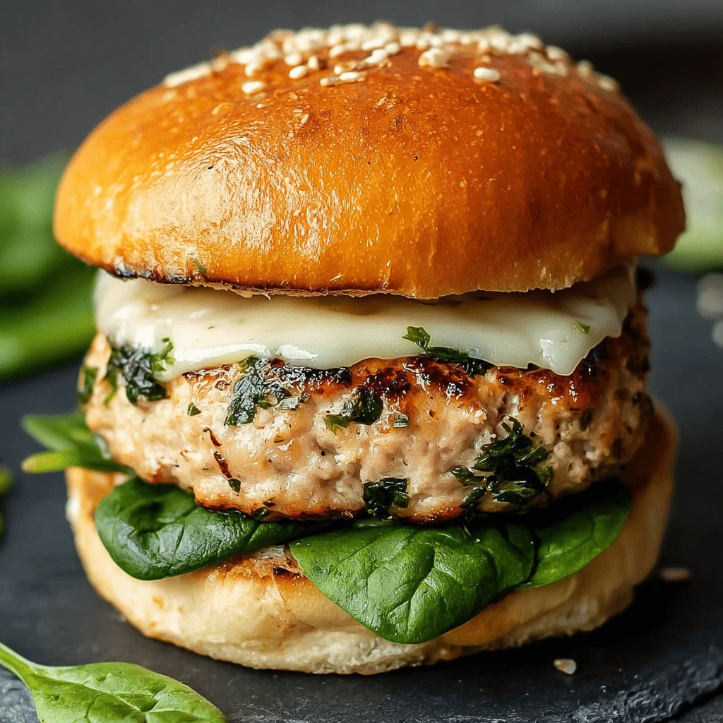 White Cheddar Spinach Chicken Burgers Recipe - Recipe Image
