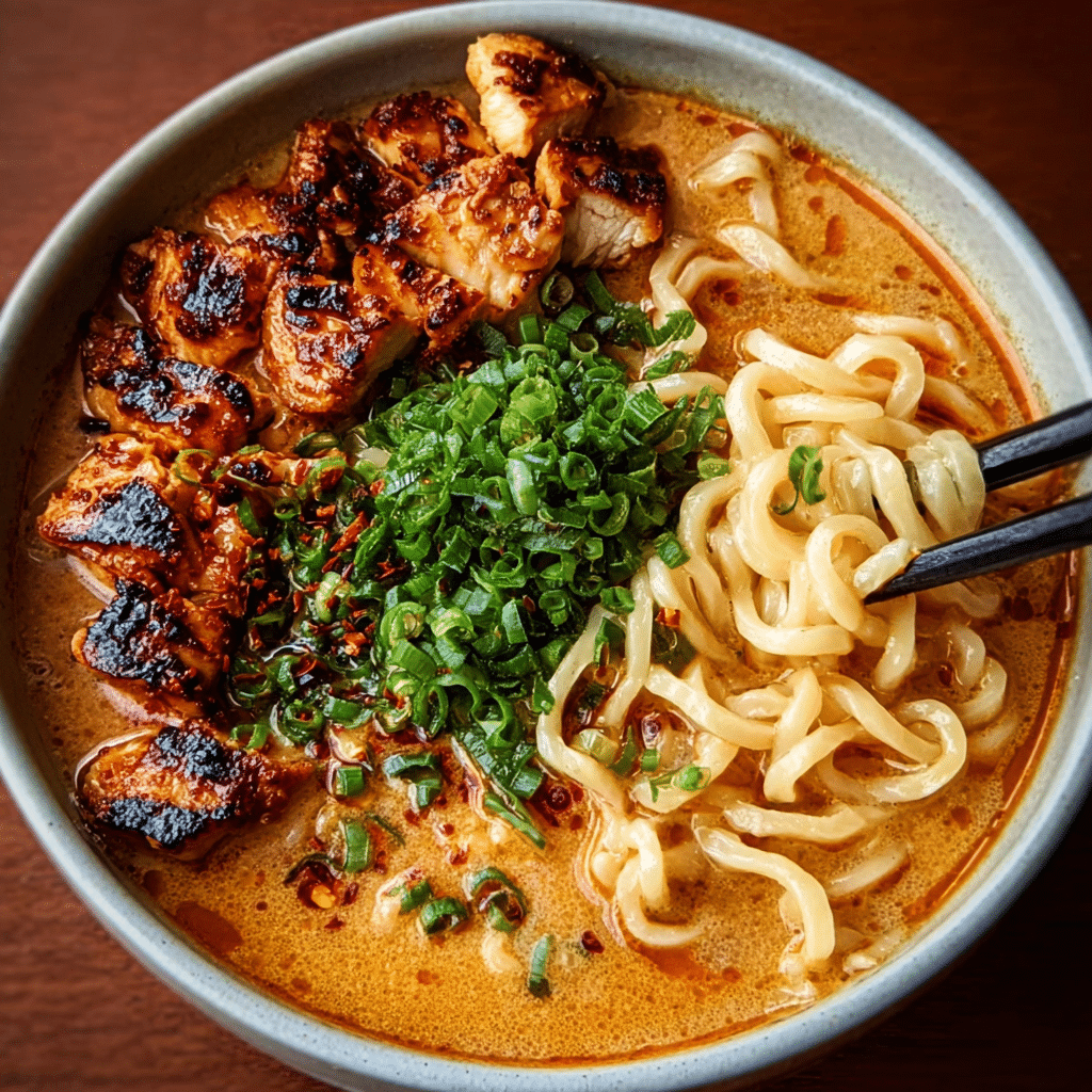 Fiery Chicken Ramen : A Comforting Noodle Bowl Recipe - Recipe Image