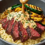 Grilled Steak Bowl with Creamy Sauce & Grilled Zucchini Recipe