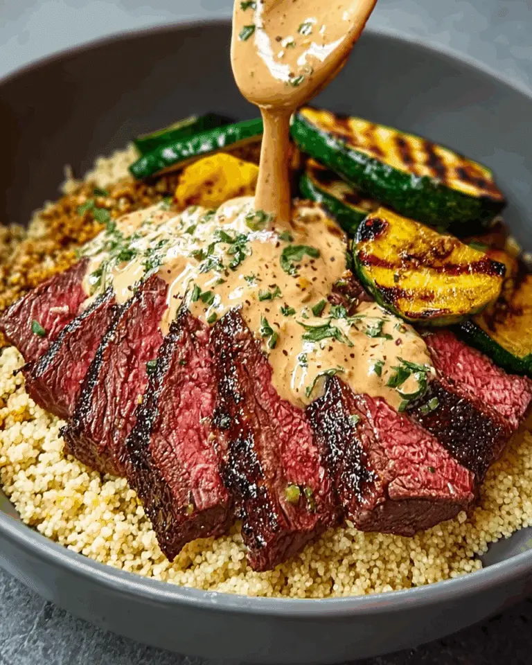Grilled Steak Bowl with Creamy Sauce & Grilled Zucchini Recipe
