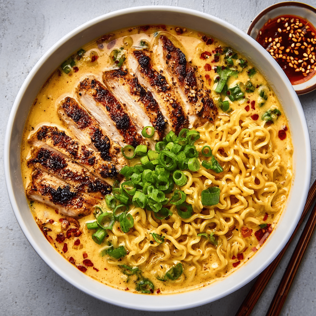 Fiery Chicken Ramen : A Comforting Noodle Bowl Recipe - Recipe Image