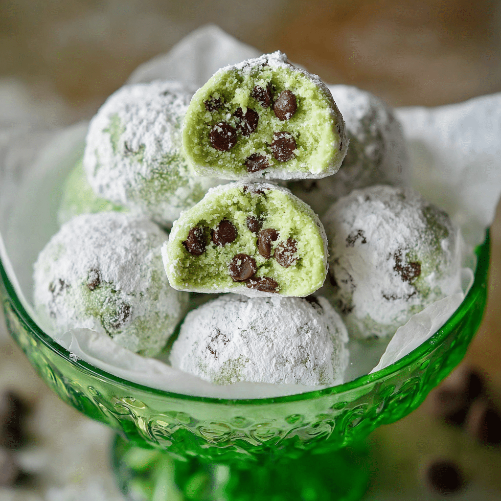Mint Chocolate Chip Snowball Cookies Recipe - Recipe Image