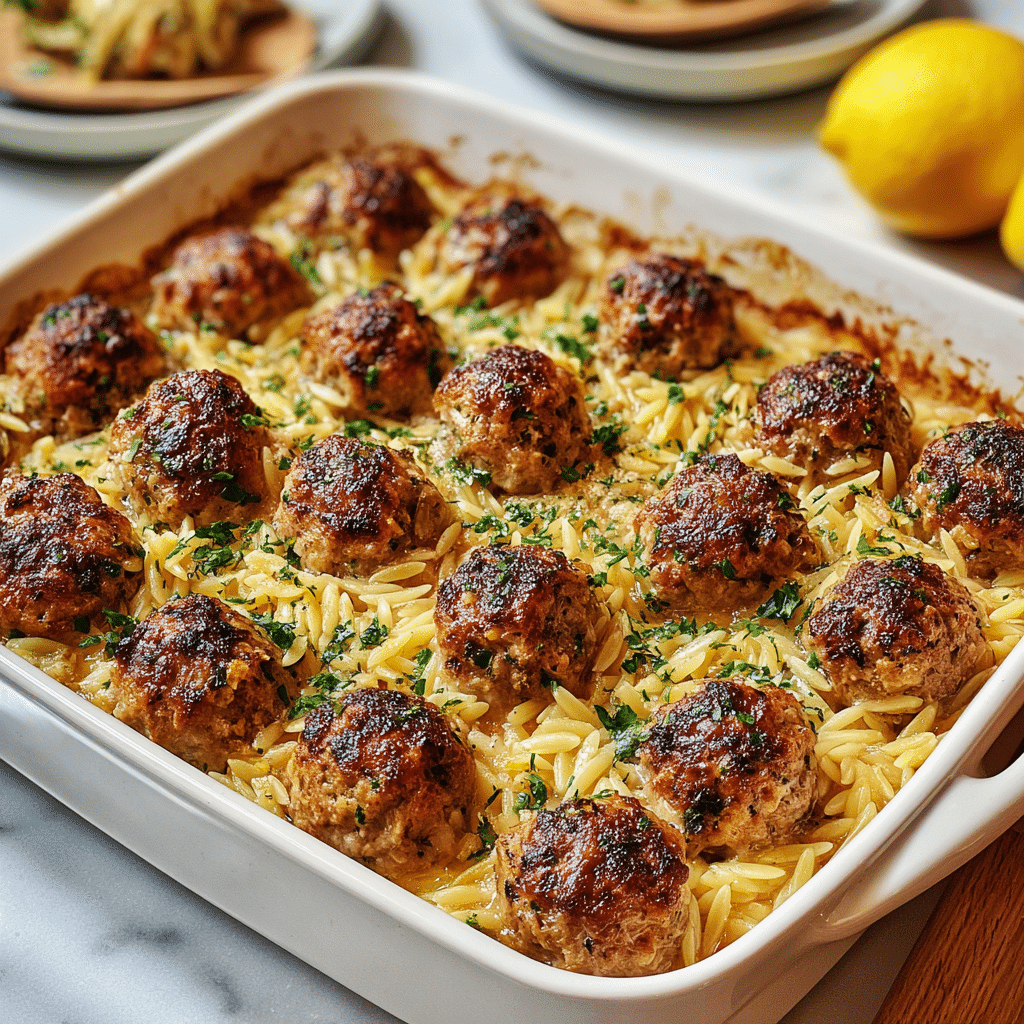greek chicken meatballs with lemon orzo Dinner Recipe - Recipe Image