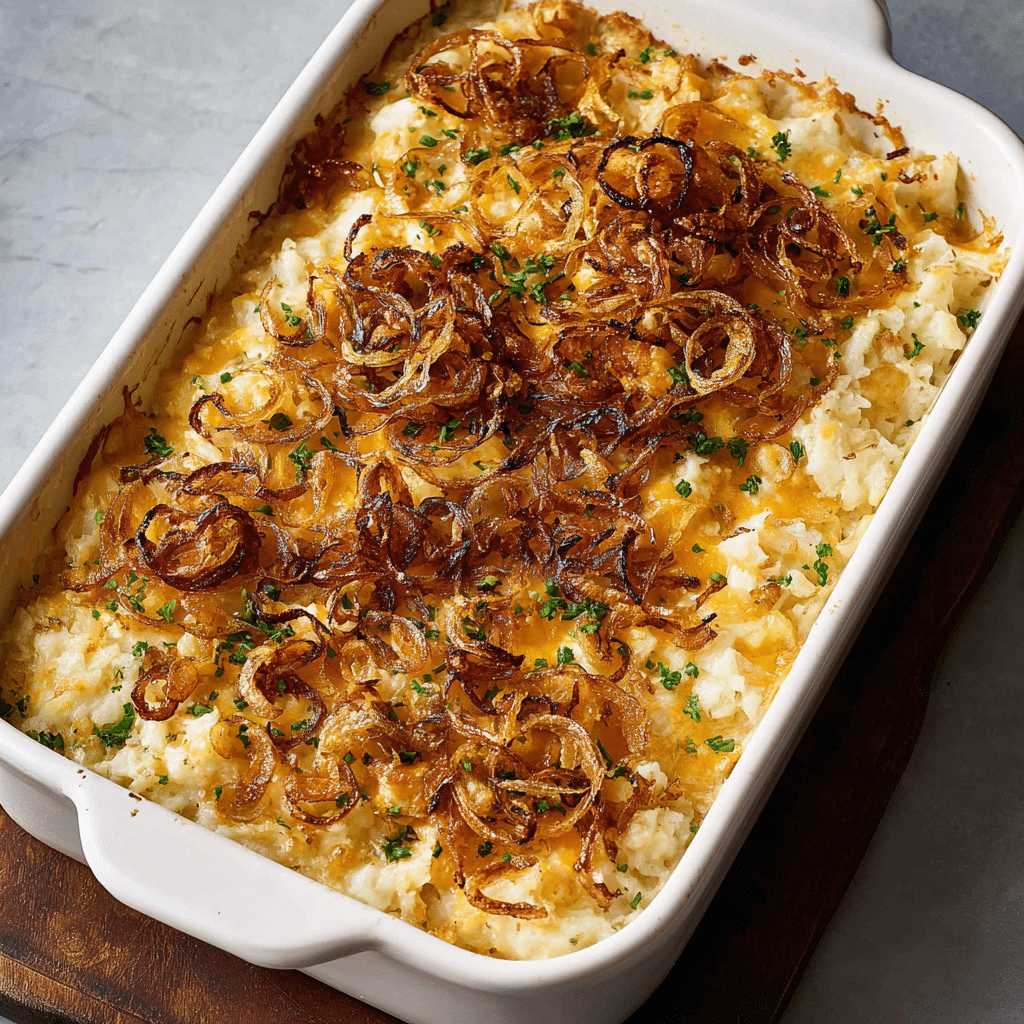 French Onion Funeral Potatoes Recipe - Recipe Image