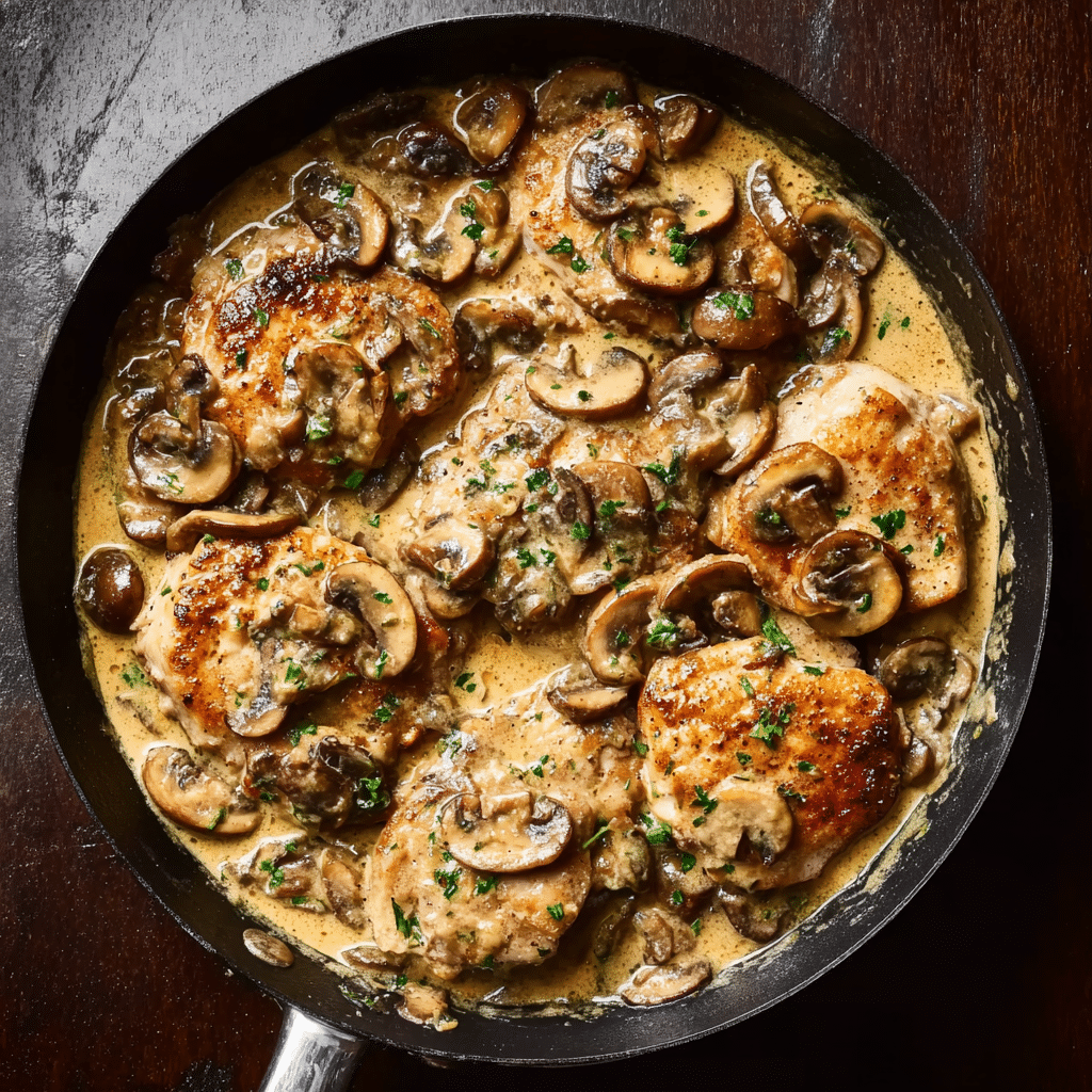 Skillet Chicken and Mushroom Wine Sauce Recipe - Recipe Image