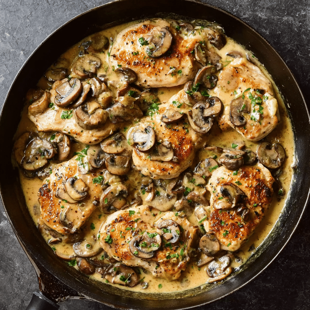 Skillet Chicken and Mushroom Wine Sauce Recipe - Recipe Image