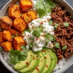 Sweet Potato Beef Bowl with Hot Honey and Cottage Cheese Recipe