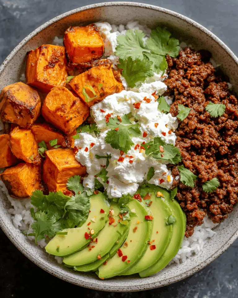 Sweet Potato Beef Bowl with Hot Honey and Cottage Cheese Recipe