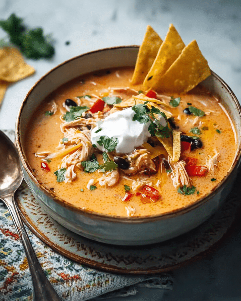 Easy CREAMY CHICKEN TORTILLA SOUP RECIPE