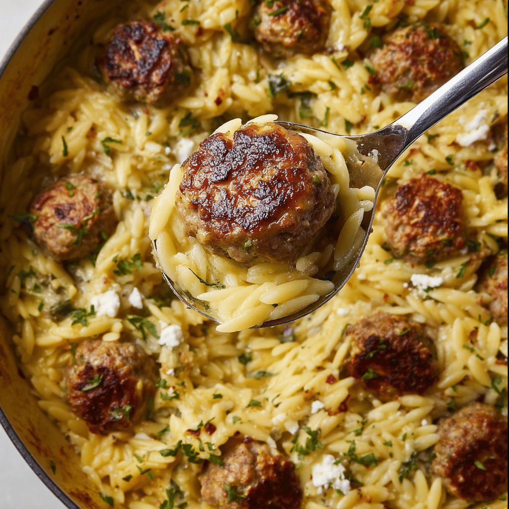 greek chicken meatballs with lemon orzo Dinner Recipe - Recipe Image