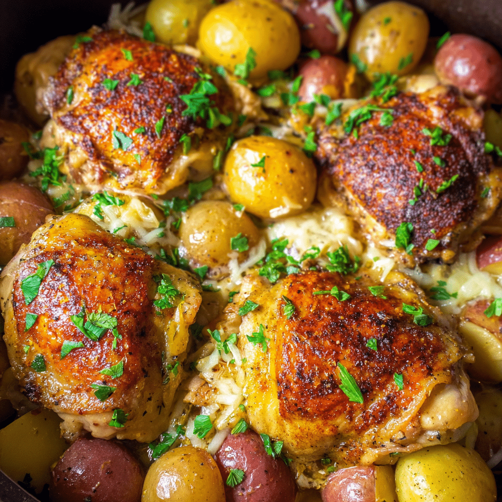 Slow Cooker Garlic Parmesan Chicken and Potatoes Recipe - Recipe Image