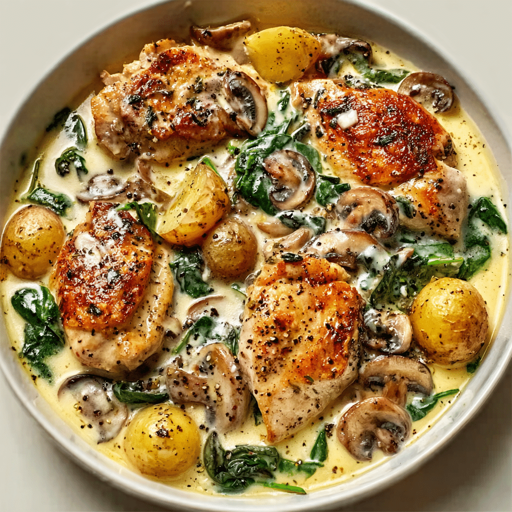 Chicken, Spinach, and Mushroom Bake Recipe - Recipe Image