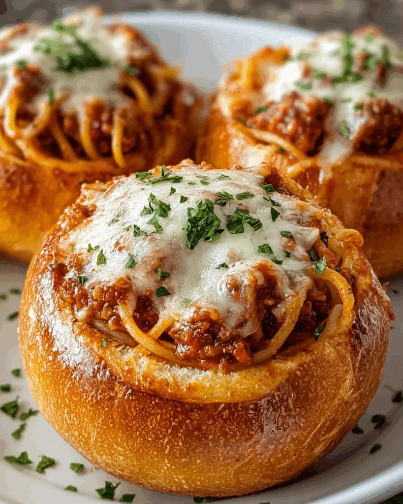 spaghetti garlic bread bowls Recipe