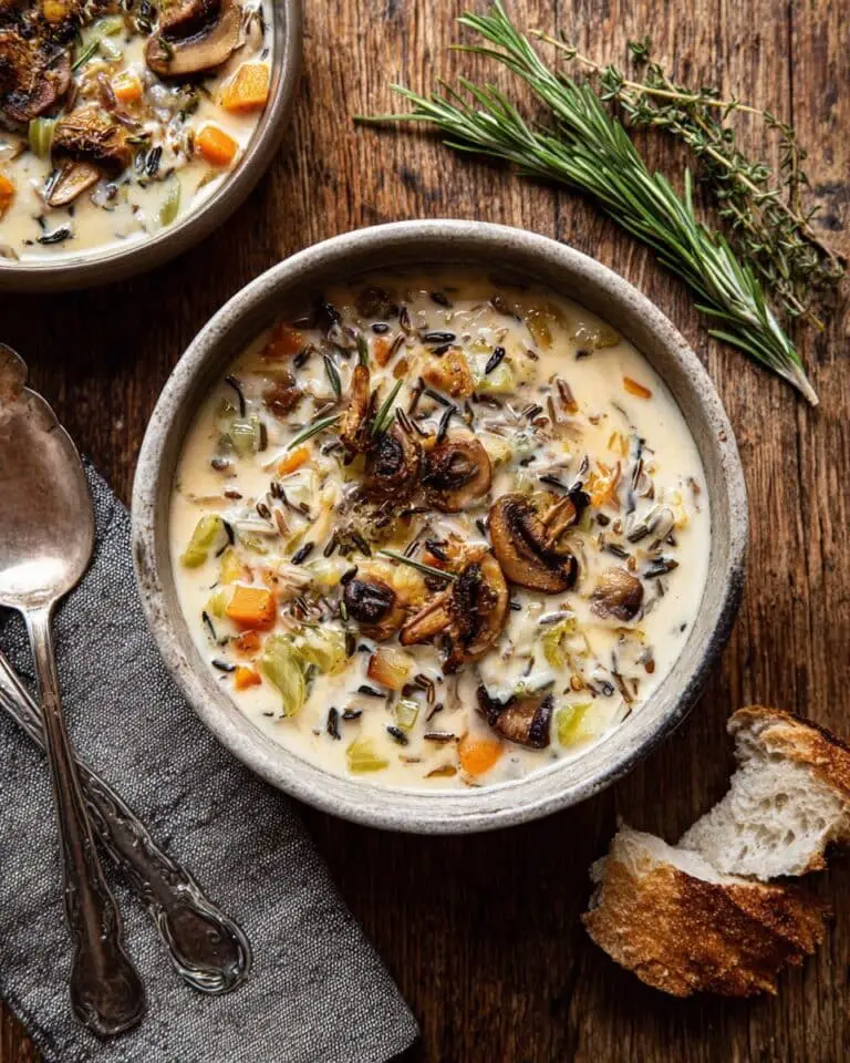 Creamy Wild Rice Chicken Soup with Roasted Mushrooms Recipe