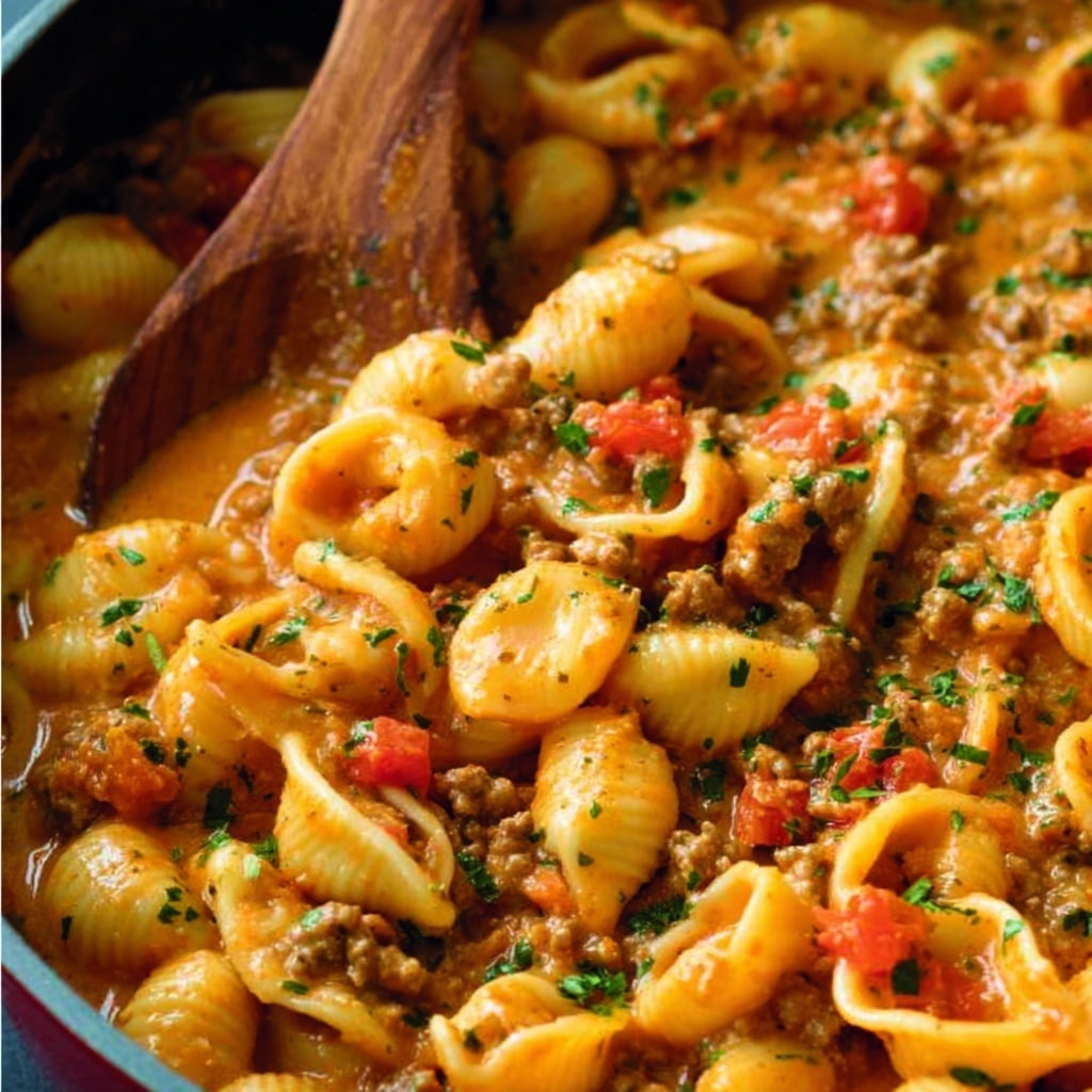 Creamy Beef and Shells Recipe - Recipe Image