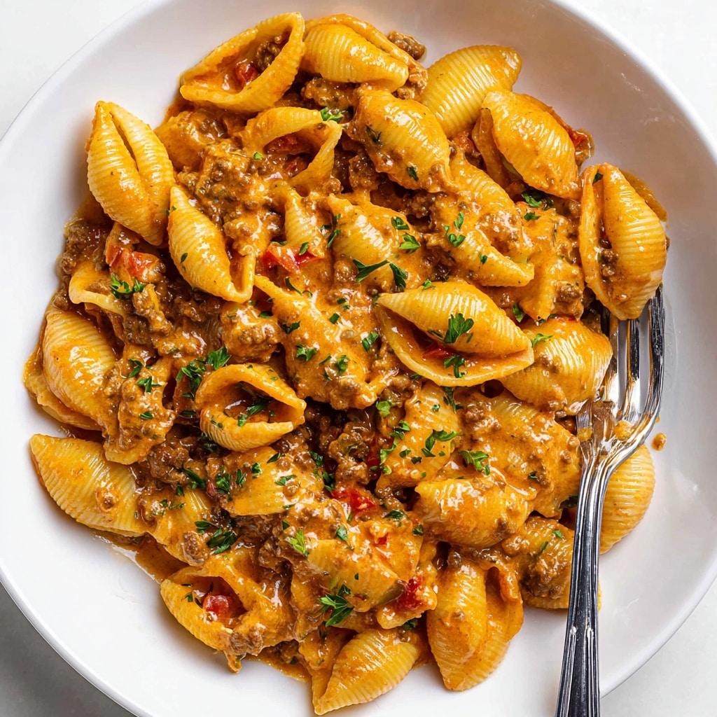 Creamy Beef and Shells Recipe - Recipe Image