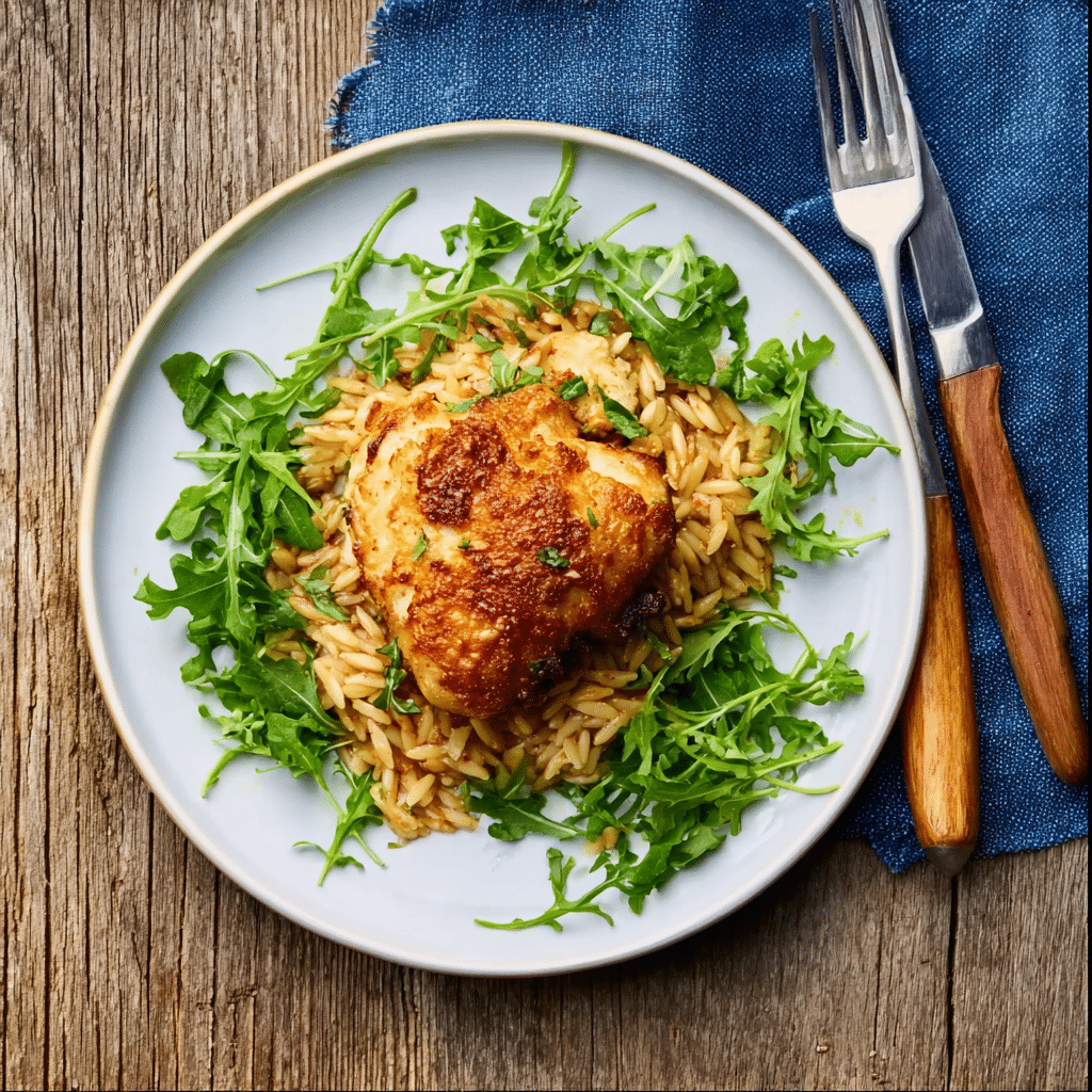 Skillet White Pesto Chicken and Orzo Recipe - Recipe Image