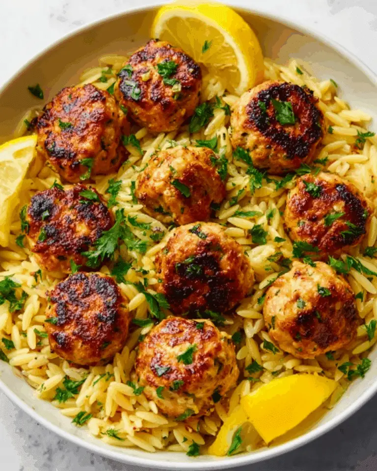 Greek Chicken Meatballs with Lemon Orzo Recipe