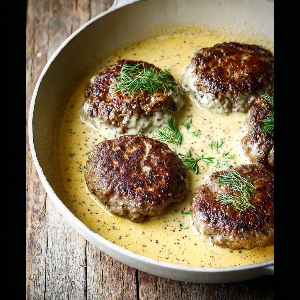 Hamburger Steaks in Creamy Dill Sauce30 minutes Recipe 4 Hamburger Steaks in Creamy Dill Sauce30 minutes Recipe - Recipe Image