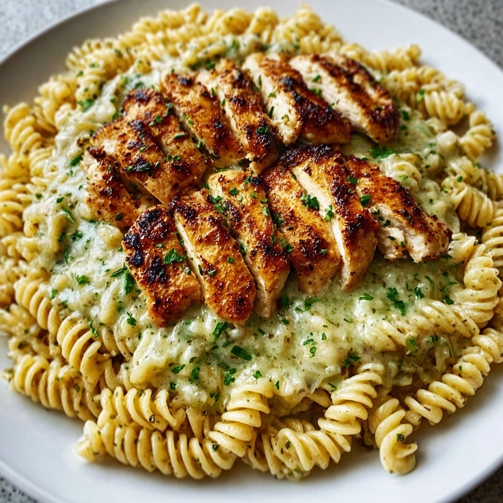 Creamy Garlic Parmesan Chicken with Cheesy Twisted Pasta Recipe - Recipe Image