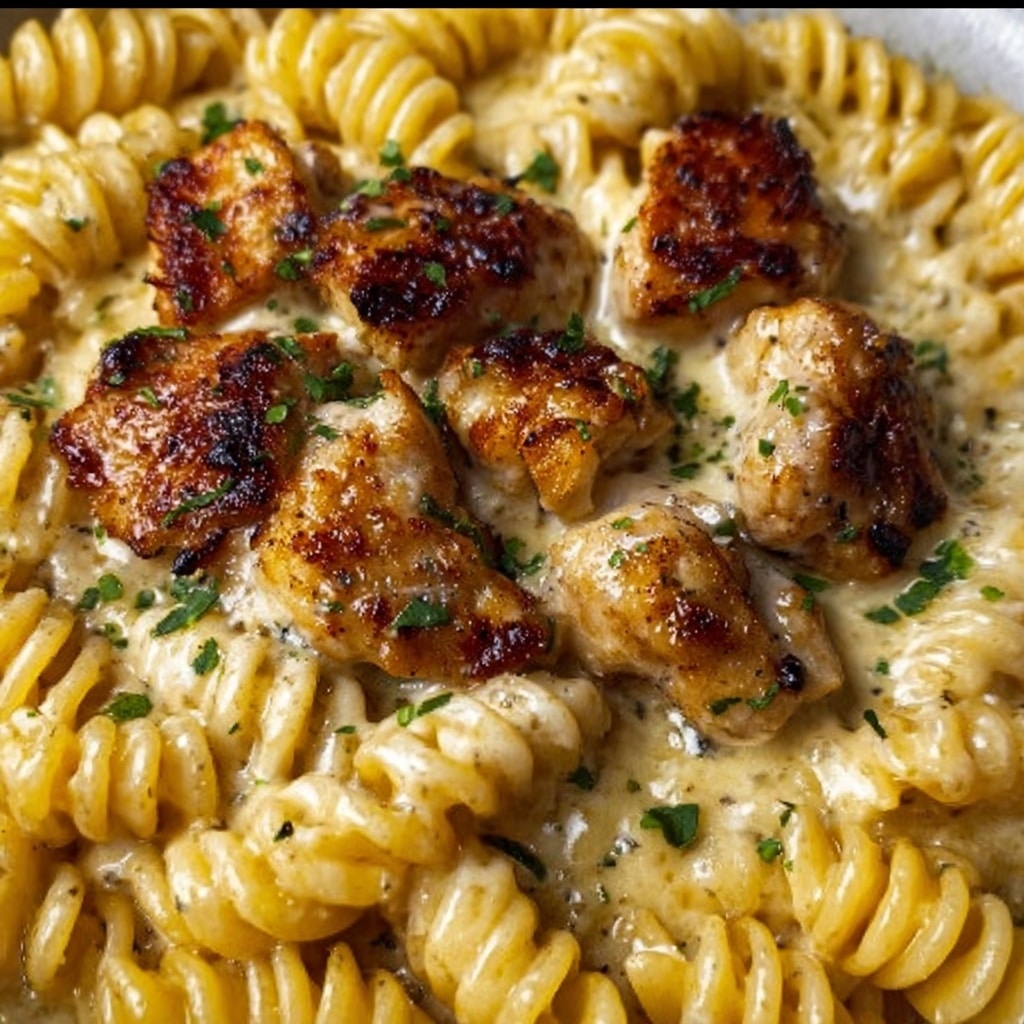 Creamy Garlic Parmesan Chicken with Cheesy Twisted Pasta Recipe - Recipe Image