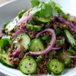 Spicy Korean Ground Beef with Cucumber Salad delights all! Recipe