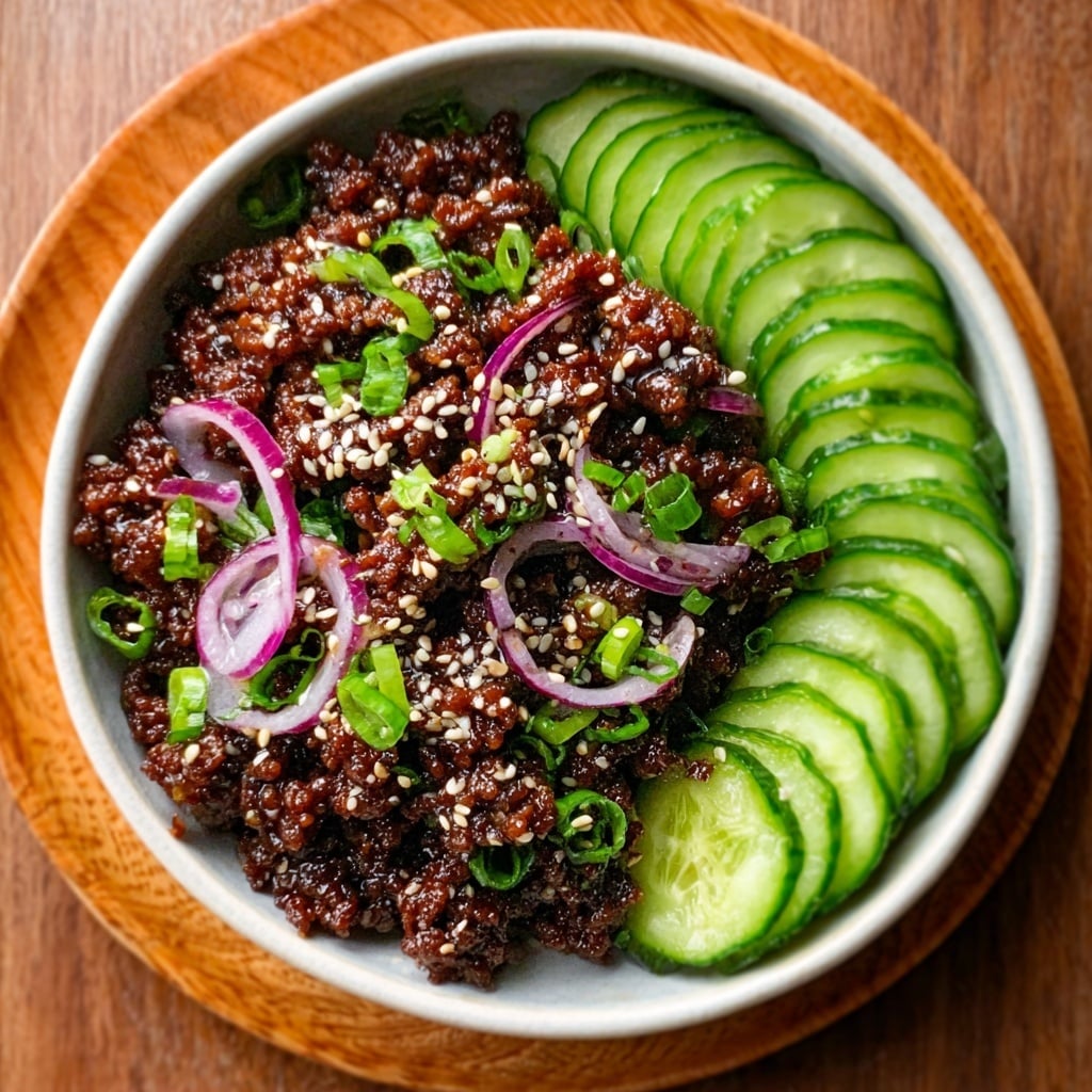 Spicy Korean Ground Beef with Cucumber Salad delights all! Recipe - Recipe Image