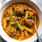 Meatball Soup with Rotini, Spinach, and Parmesan Recipe