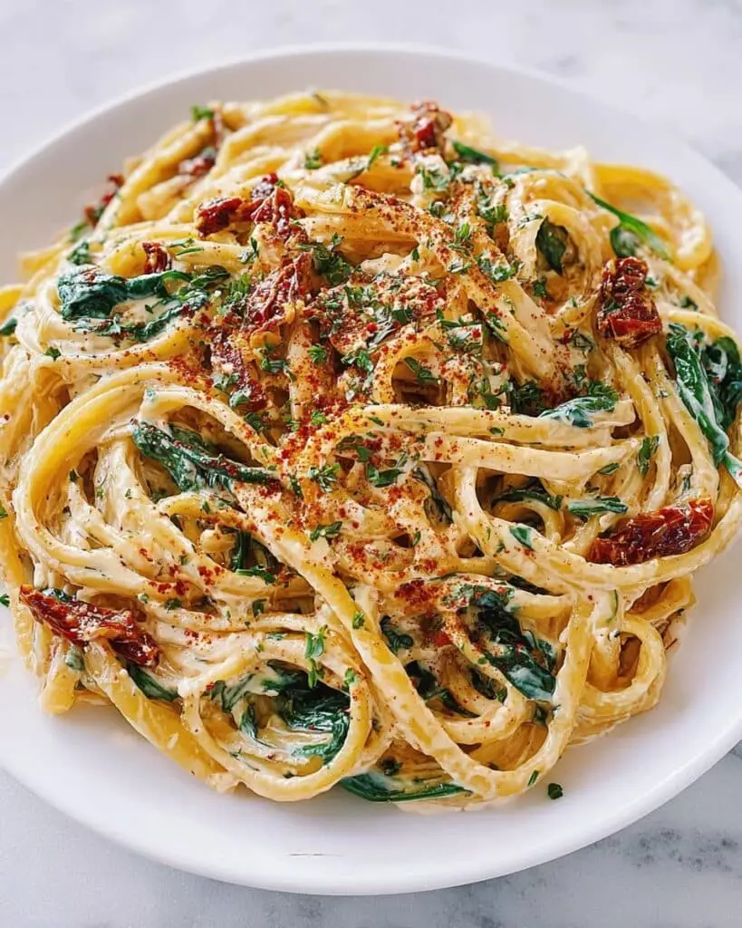 Spaghetti & Spinach with Sun-Dried Tomato Cream Sauce Recipe