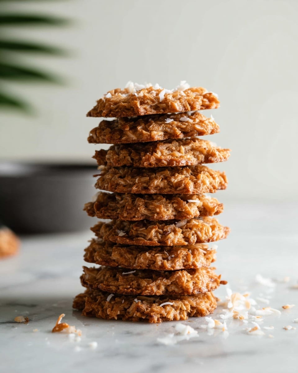 A stack of four rough-textured no-bake chocolate oatmeal cookies with visible oats and a shiny melted chocolate coating sits on a white marbled surface. Each cookie layer is thick and unevenly shaped, showing a rich brown color with bits of oats peeking through. In the background, a white cooling rack holds more cookies, blurred softly. The scene is bright and clean, emphasizing the glossy, chunky texture of the cookies. Photo taken with an iphone --ar 4:5 --v 7