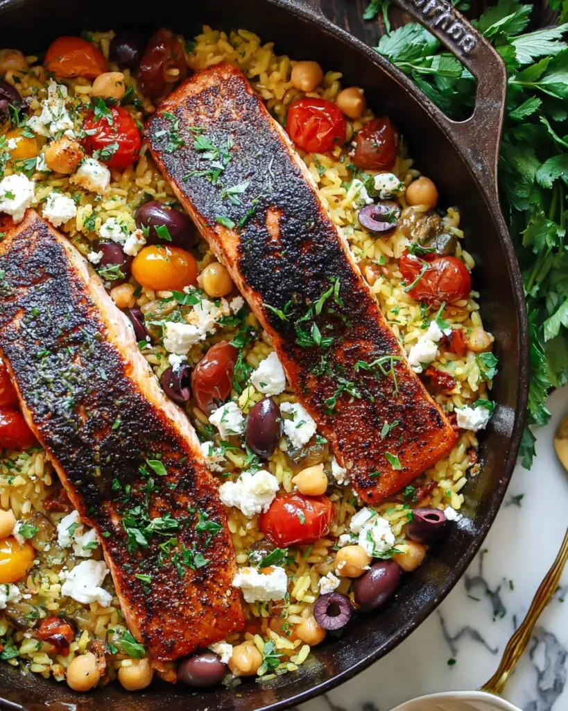 Mediterranean Salmon with Herb Feta Rice Recipe