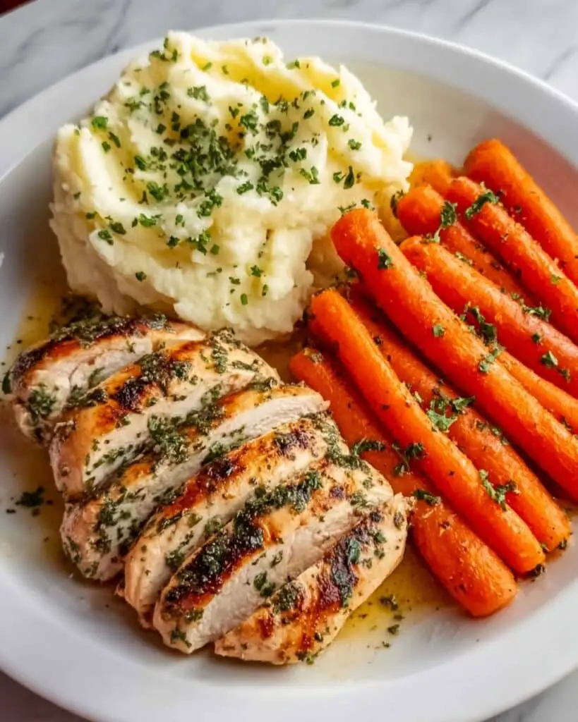 Garlic Herb Chicken with Creamy Mashed Potatoes and Honey-Glazed Carrots Recipe
