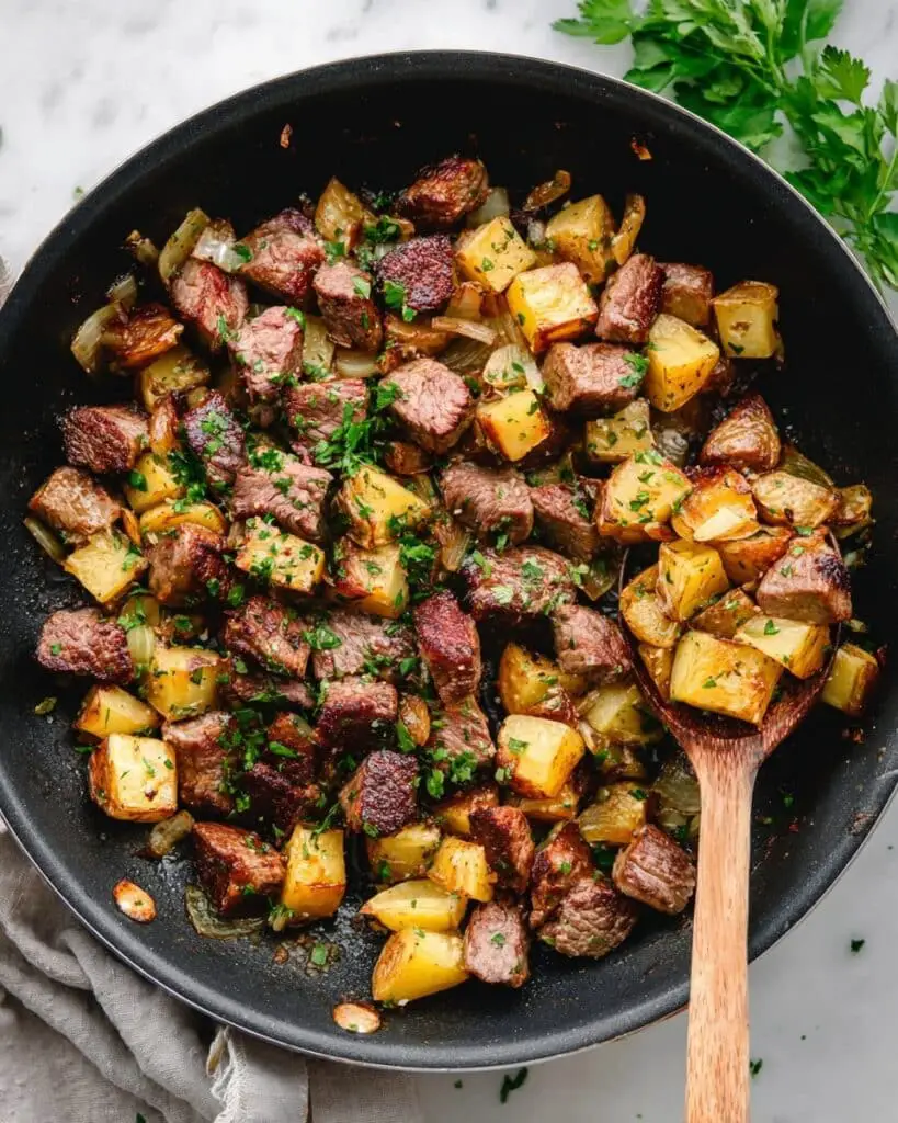Easy Garlic Butter Steak Bites and Potatoes Recipe