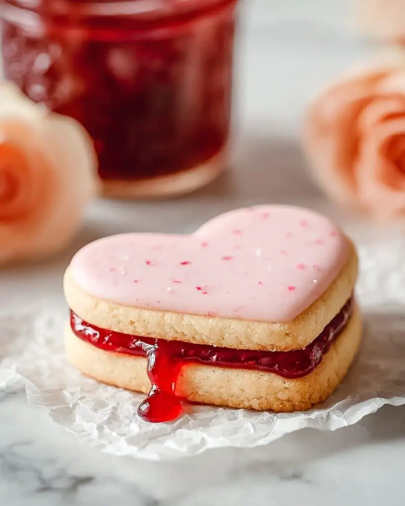 Filled Heart-Shaped Strawberry Shortbread Cookies Recipe