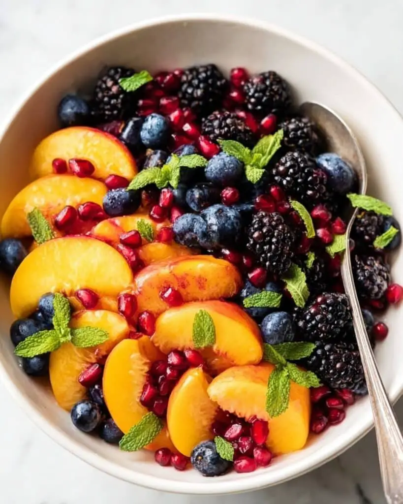 Summer Peach Fruit Salad with Honey Lime Basil Recipe