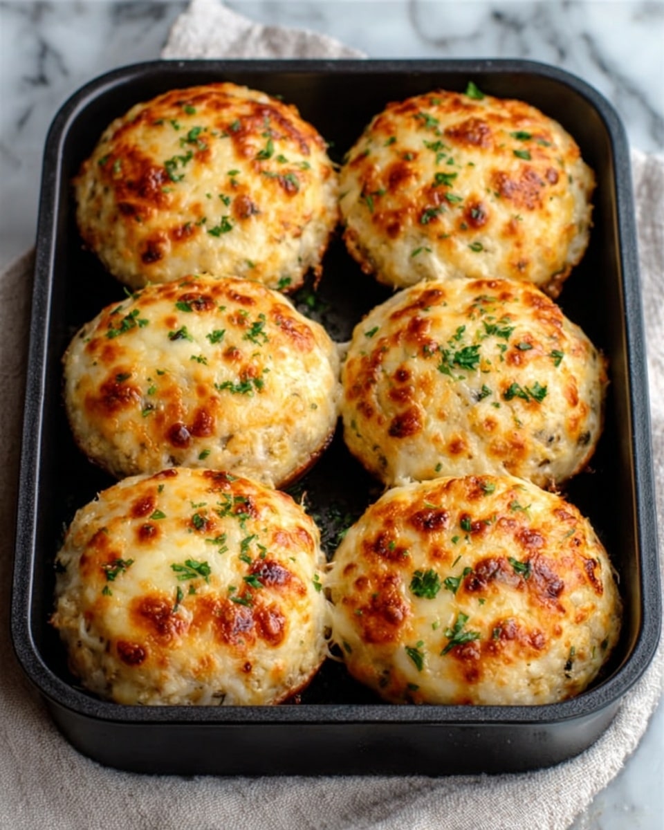 The image shows four biscuit halves on a white plate with a white marbled texture background. Two biscuit halves are topped with creamy white sauce with green herb bits, and one biscuit is split open, showing its crumbly, pale yellow inside with small green herbs. A fork is pressing into the open biscuit half, with sauce dripping onto the plate. There is a wooden spoon in the background holding more white sauce. The overall look is warm and inviting with a soft, creamy texture on top of the biscuits. photo taken with an iphone --ar 4:5 --v 7