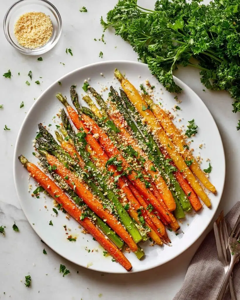 Roasted Asparagus and Carrots with Goat Cheese and Lemon Zest Recipe