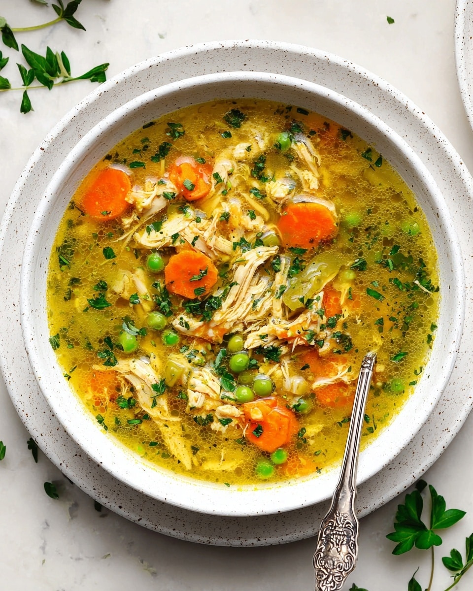 The image shows several white plates and bowls with fresh chopped ingredients on a white marbled surface. In the center, there is a white plate with two layers: the top half is a bright green layer of sliced celery, and the bottom half is a vivid orange layer of sliced carrots. Above it to the left, a white plate holds tightly curled, pale yellow and green spiralized vegetables. To the right, a white plate holds several raw, pale pink chicken pieces. Around these main dishes, smaller white bowls hold bright green peas, finely chopped white onions, and chopped dark green herbs. Three small bowls hold salt, pepper, and golden yellow olive oil. Another small dish contains finely chopped garlic and colorful spices in shades of yellow, brown, and green. Photo taken with an iphone --ar 4:5 --v 7
