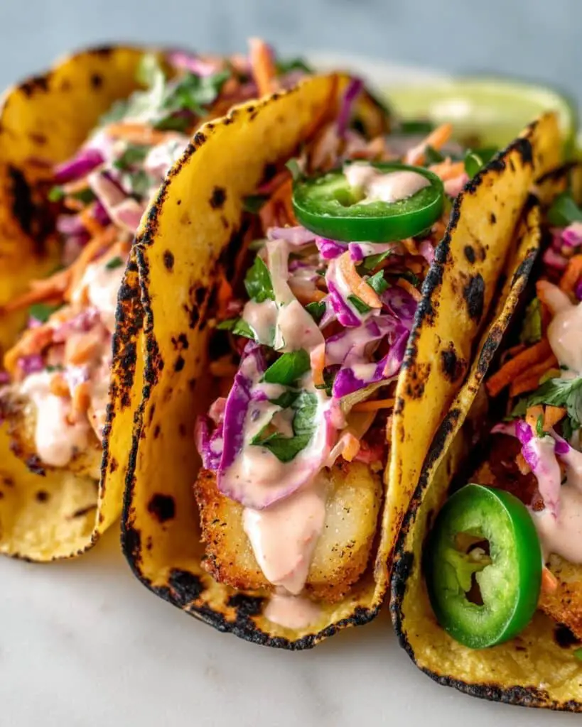 Cod Fish Tacos with Lime, Cilantro, and Spicy Slaw Recipe